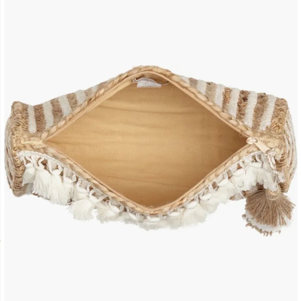 Anthropologie Shiraleah Mare Woven Tassel Clutch Bag in Natural Jute and Cream - Picture 4 of 13